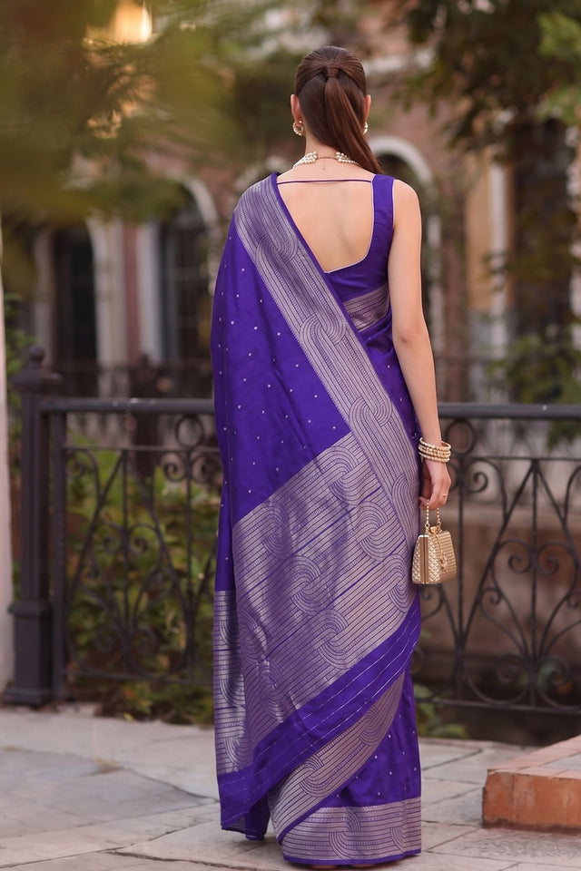 Blue Woven Cotton Blend Saree (ACA9112)