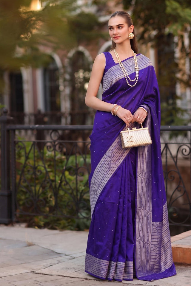 Blue Woven Cotton Blend Saree (ACA9112)