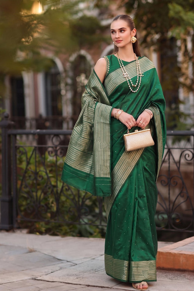 Green Woven Cotton Blend Saree (ACA9113)