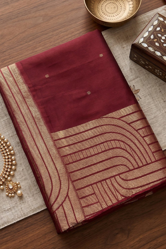 Maroon Woven Cotton Blend Saree (ACA9114)