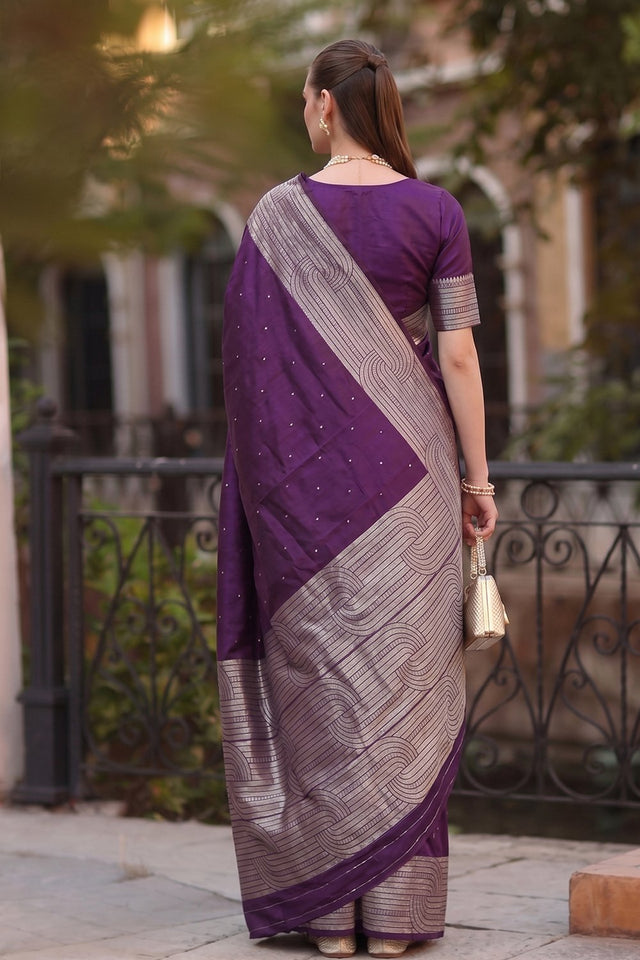 Purple Woven Cotton Blend Saree (ACA9115)