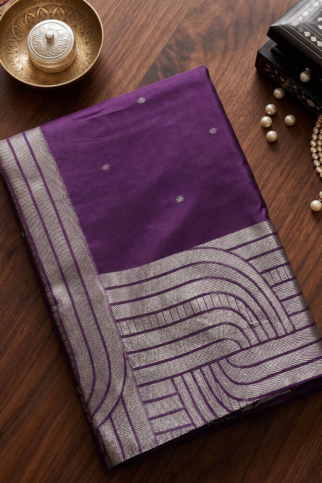 Purple Woven Cotton Blend Saree (ACA9115)