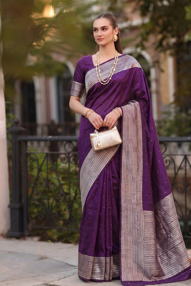 Purple Woven Cotton Blend Saree (ACA9115)