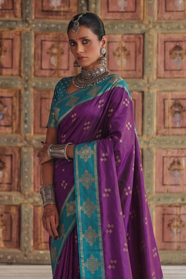 Violet Woven Soft Silk Saree (ACA9117)