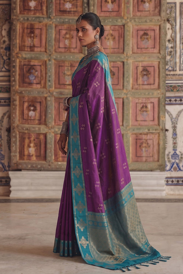 Violet Woven Soft Silk Saree (ACA9117)