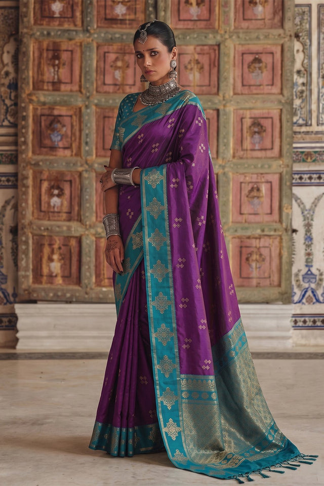 Violet Woven Soft Silk Saree (ACA9117)
