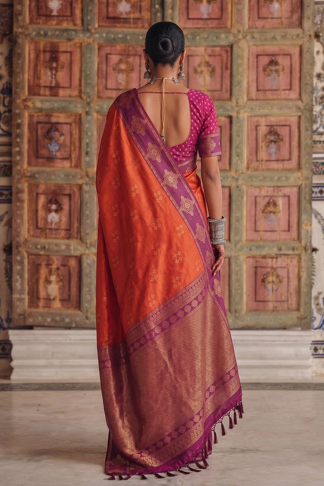 Orange Woven Soft Silk Saree (ACA9118)