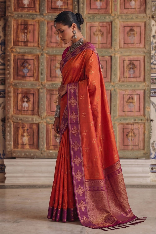Orange Woven Soft Silk Saree (ACA9118)