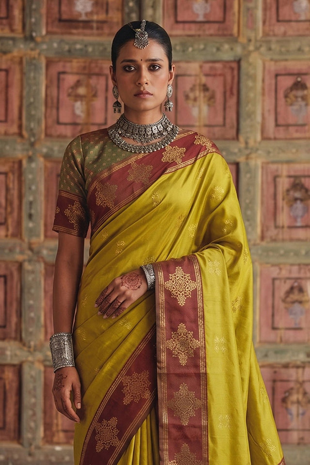 Mustard Woven Soft Silk Saree (ACA9119)