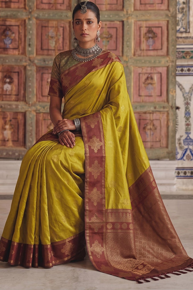 Mustard Woven Soft Silk Saree (ACA9119)