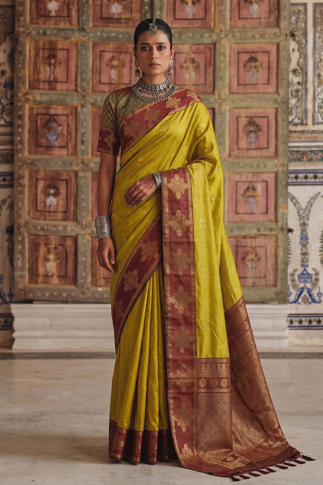 Mustard Woven Soft Silk Saree (ACA9119)