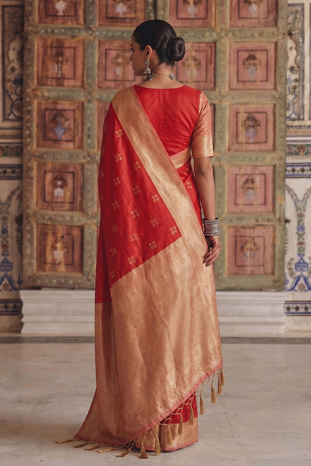 Red Woven Soft Silk Saree (ACA9120)