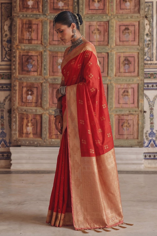 Red Woven Soft Silk Saree (ACA9120)