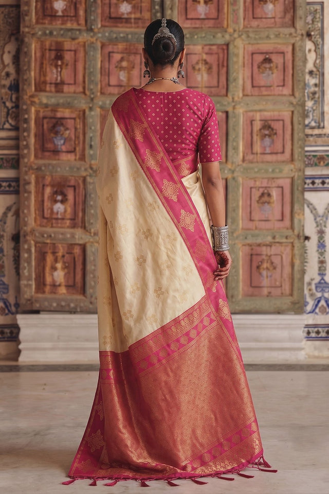 Cream Woven Soft Silk Saree (ACA9121)