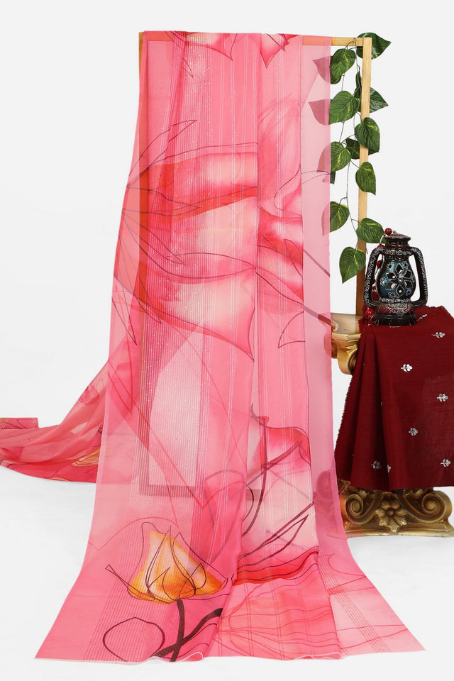 Pink Floral Printed Organza Saree (ACA9153)