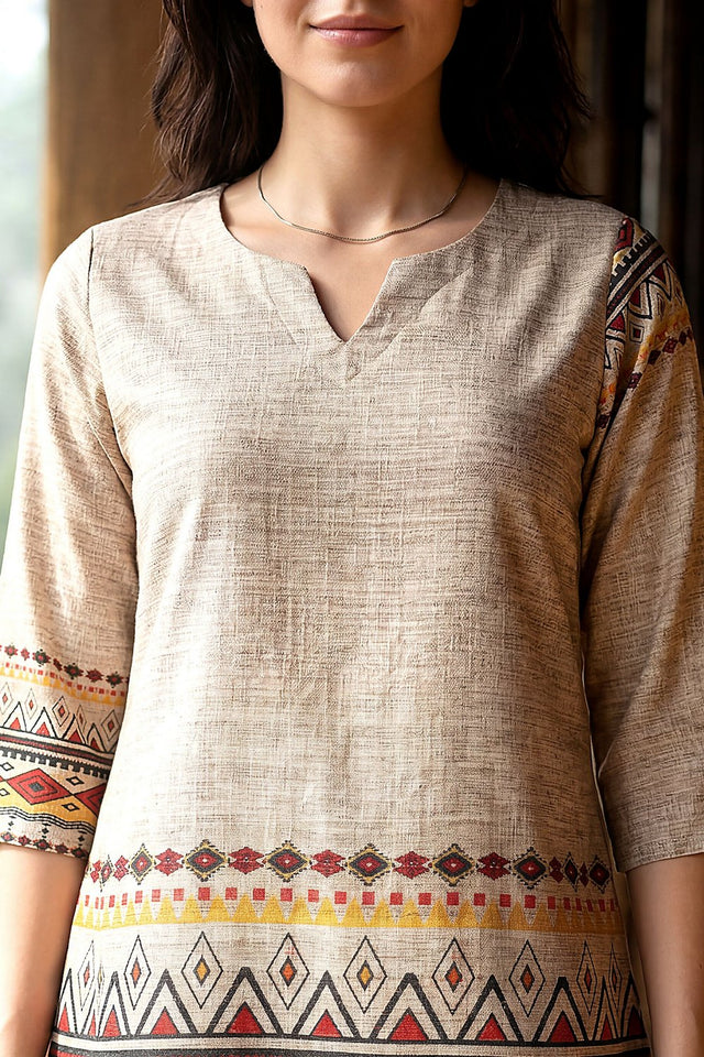 Beige Printed Rayon Blend Co-Ord Set (ACA9167)