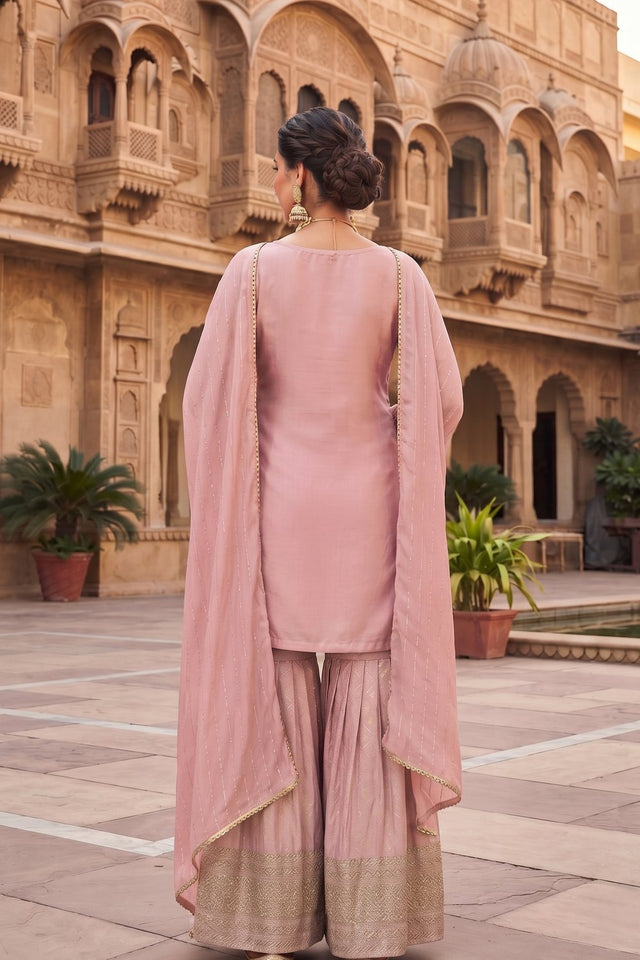 Pink Heavy Embroidered Viscose Free Size Stithced Sharara Suit (ACA9184)
