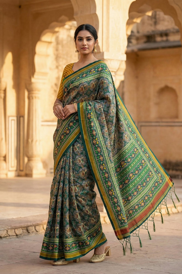 Green Printed Silk Saree (ACA9189)