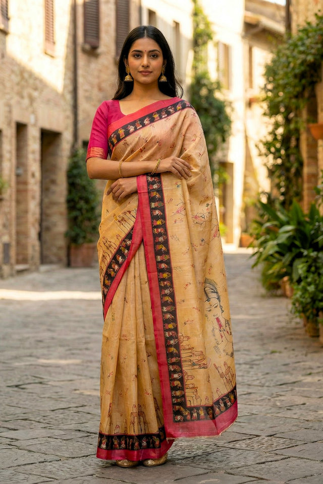 Yellow Printed Silk Saree (ACA9192)