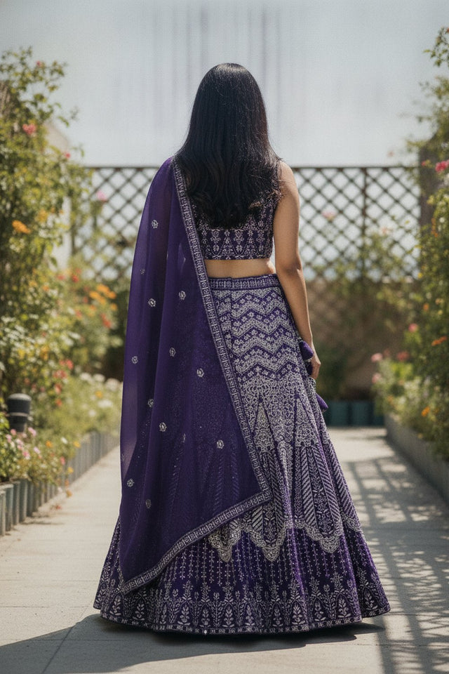 Violet Floral Embroidered Georgette Lehenga (ACA9197)