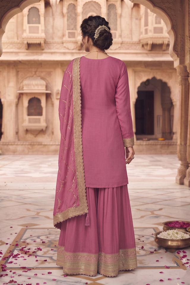 Purple Heavy Embroidered Chinon Free Size Stithced Sharara Suit (ACA9219)