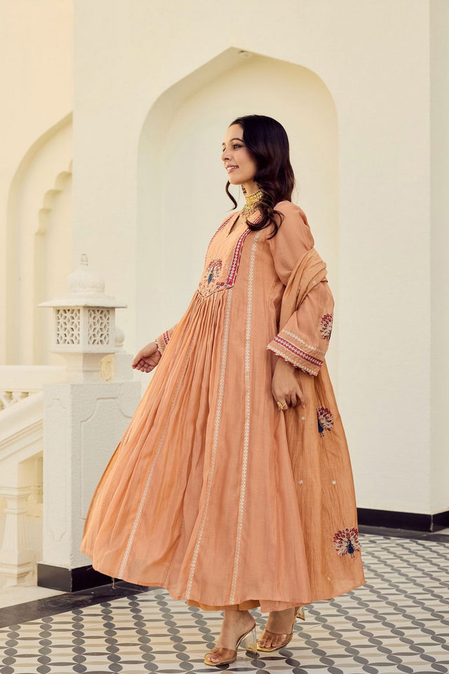Orange Embroidered Chanderi Anarkali Suit (ACA9229)
