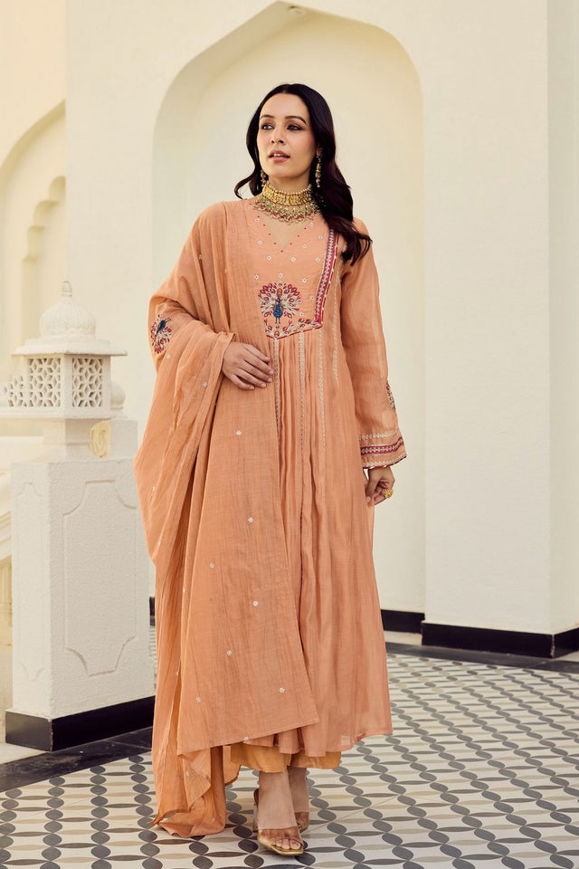 Orange Embroidered Chanderi Anarkali Suit (ACA9229)