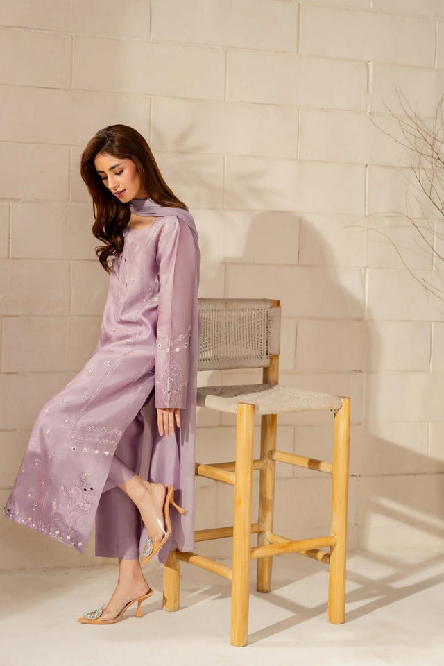 Lavender Floral Embroidered Crepe Straight Cut (ACA9232)