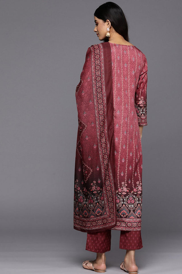 Maroon Floral Printed Cotton Straight Cut (ACA9233)