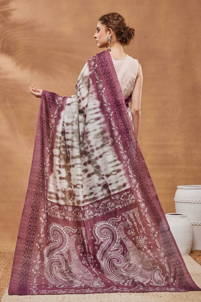Wine Printed Silk Blend Ready to Wear Saree (ACA9266)
