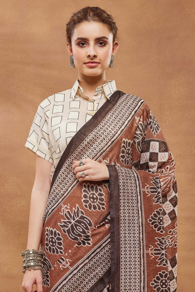 Black Printed Silk Blend Ready to Wear Saree (ACA9269)