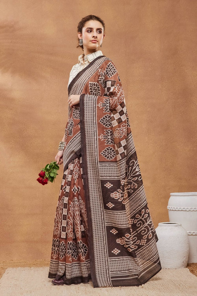 Black Printed Silk Blend Ready to Wear Saree (ACA9269)