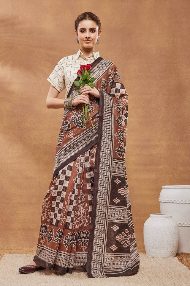Black Printed Silk Blend Ready to Wear Saree (ACA9269)