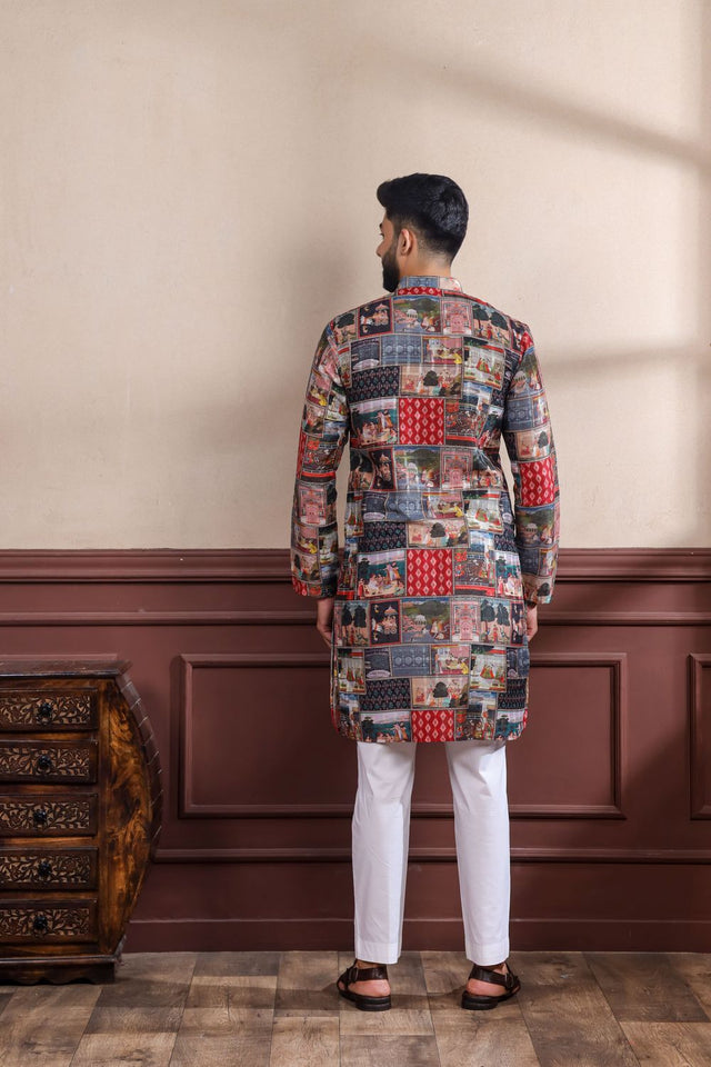 Mens Black Printed Cotton Kurta Set (ACA9315)