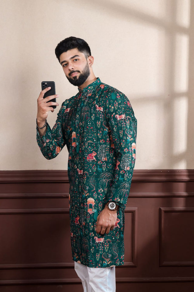 Mens Multi Color Printed Cotton Kurta Set (ACA9317)