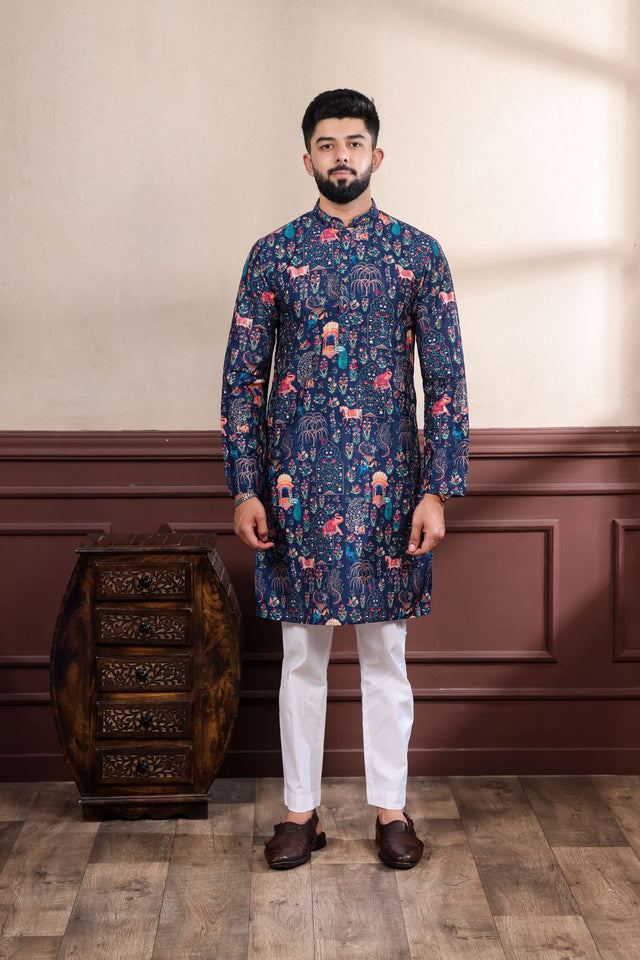 Mens Black Printed Cotton Kurta Set (ACA9319)