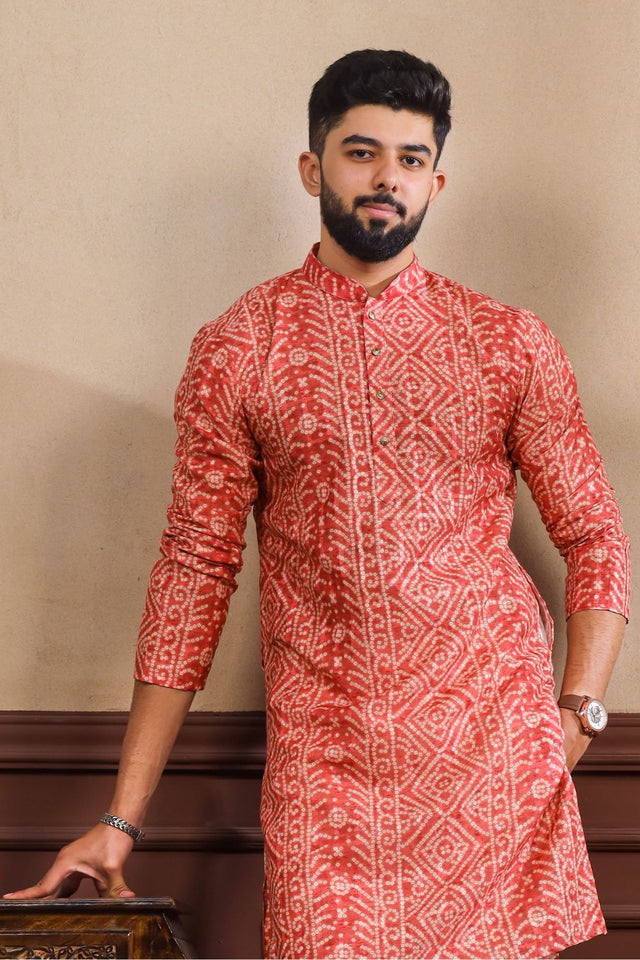 Mens Multi Color Printed Cotton Kurta Set (ACA9320)