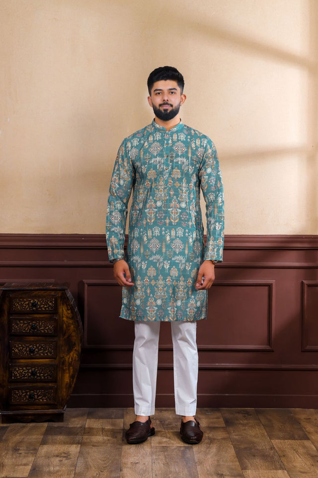 Mens Pink Printed Cotton Kurta Set (ACA9323)