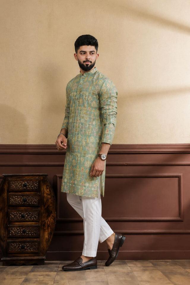 Mens Multi Color Printed Cotton Kurta Set (ACA9324)