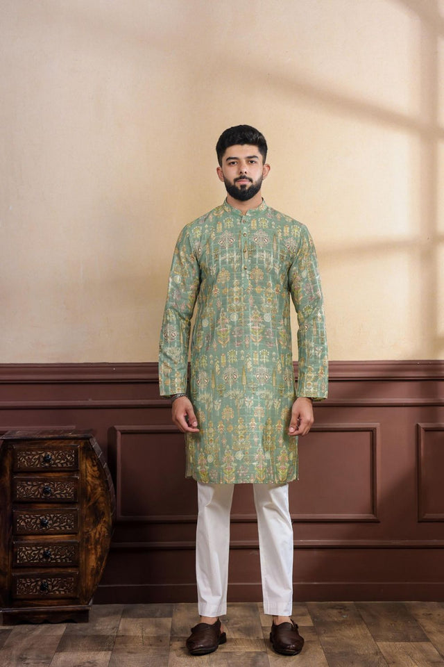 Mens Multi Color Printed Cotton Kurta Set (ACA9324)