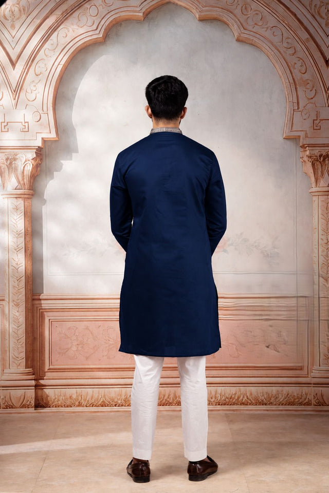 Mens Yellow Embroidered Cotton Kurta Set (ACA9325)
