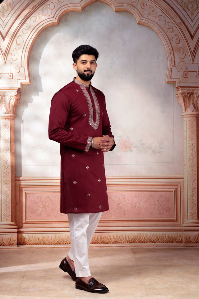 Mens Multi Color Embroidered Cotton Kurta Set (ACA9328)