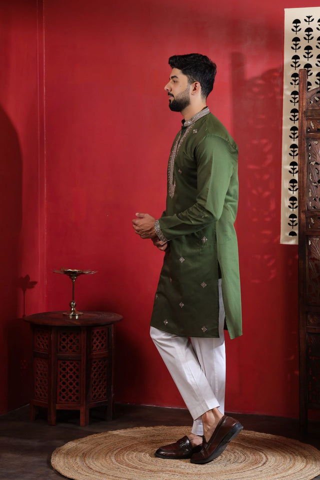 Mens Multi Color Embroidered Cotton Kurta Set (ACA9329)