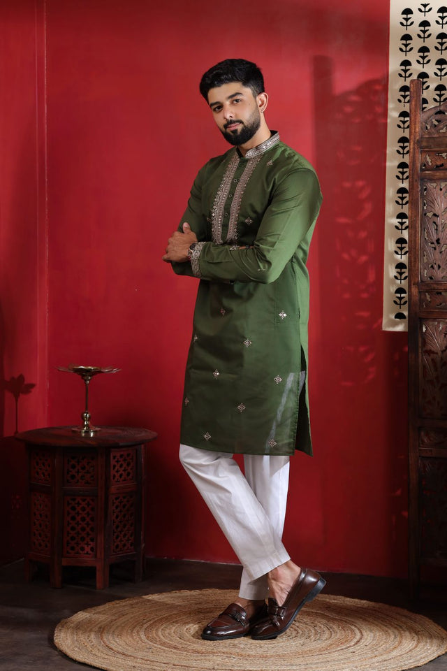 Mens Multi Color Embroidered Cotton Kurta Set (ACA9329)