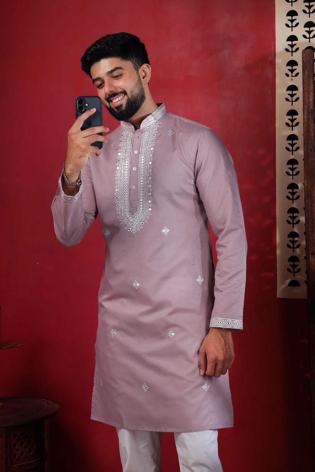 Mens Multi Color Embroidered Cotton Kurta Set (ACA9330)