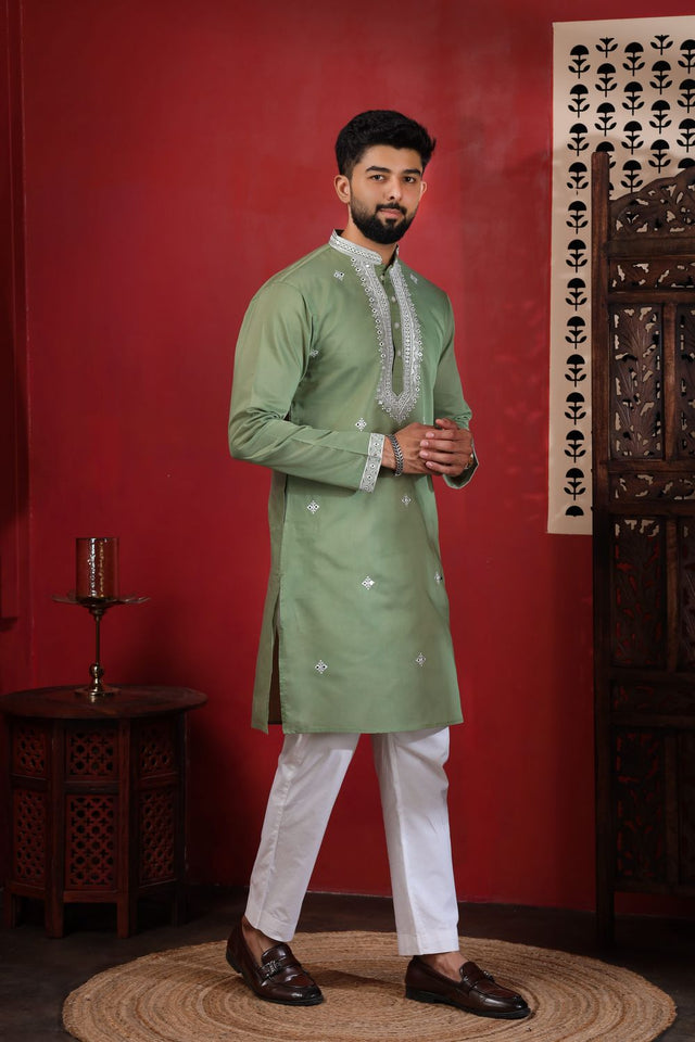 Mens Multi Color Embroidered Cotton Kurta Set (ACA9331)