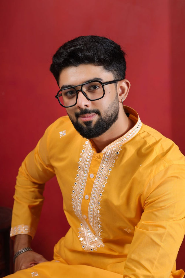 Mens Pink Embroidered Cotton Kurta Set (ACA9334)