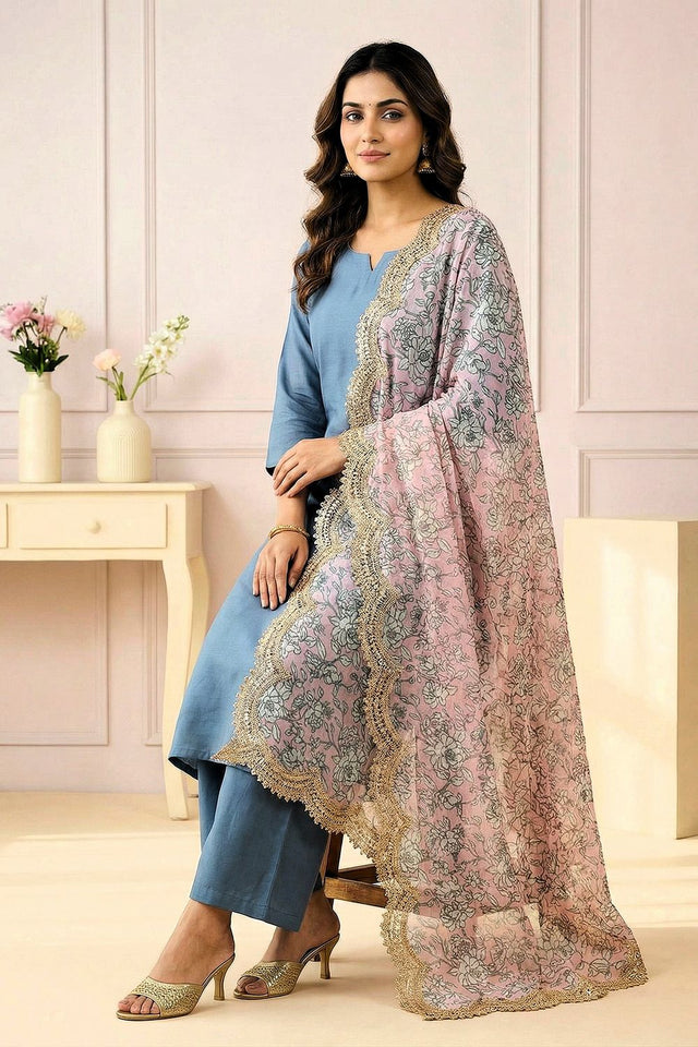 Pink Printed Organza Dupatta (ACA9347)