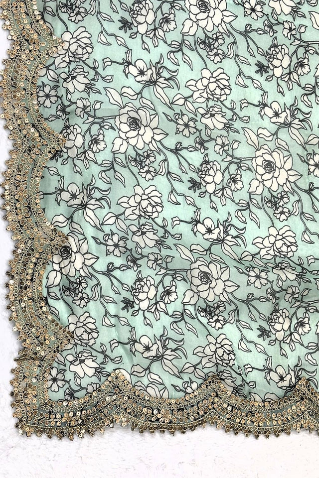 Green Printed Organza Dupatta (ACA9348)