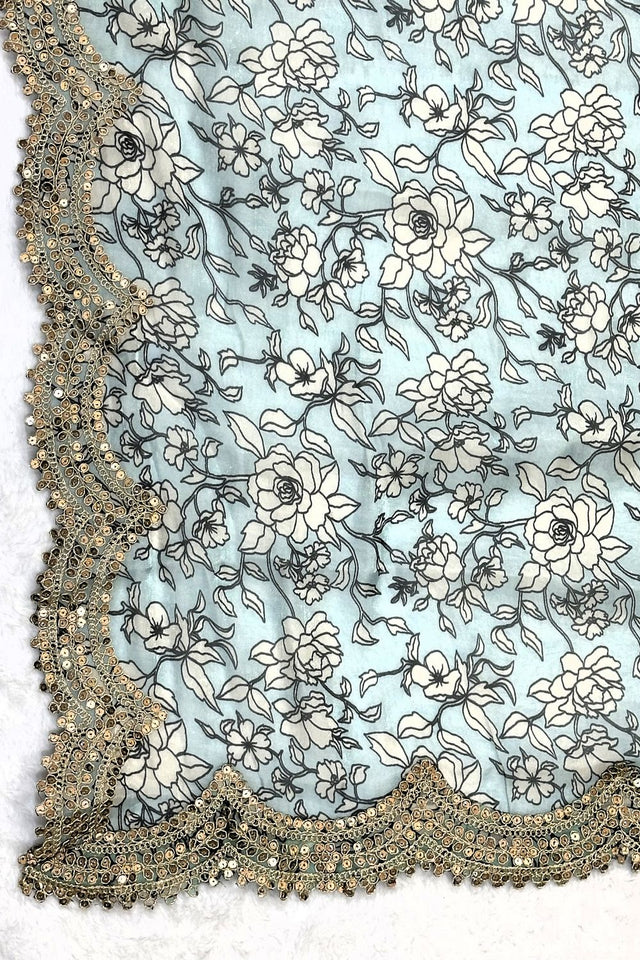 Blue Printed Organza Dupatta (ACA9350)